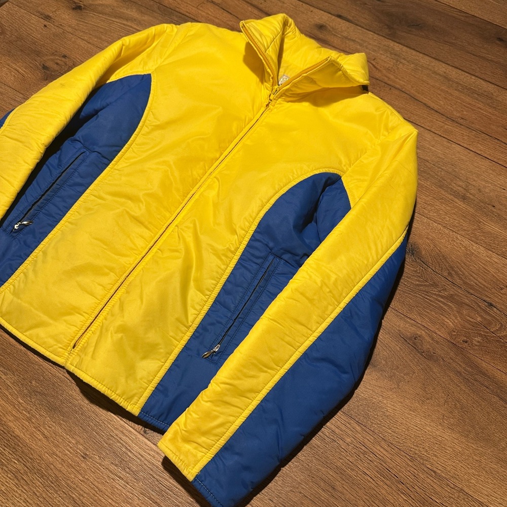 Vintage Roffe Yellow Blue Freestyle Puffer Ski Jacket Women Size 14 LD 1000